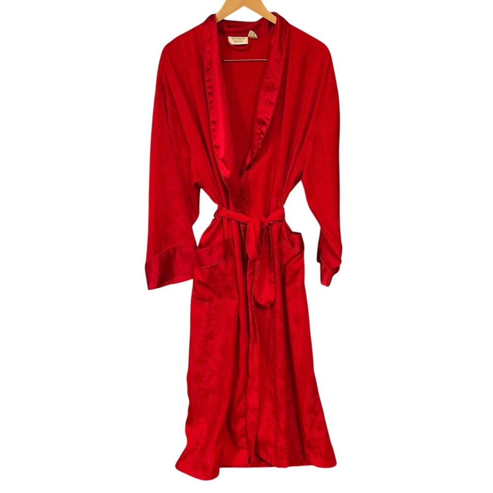 Vintage Victoria's Secret Gold Label Satin Floral Robe Kimono Red‎ M/L 80s/90s